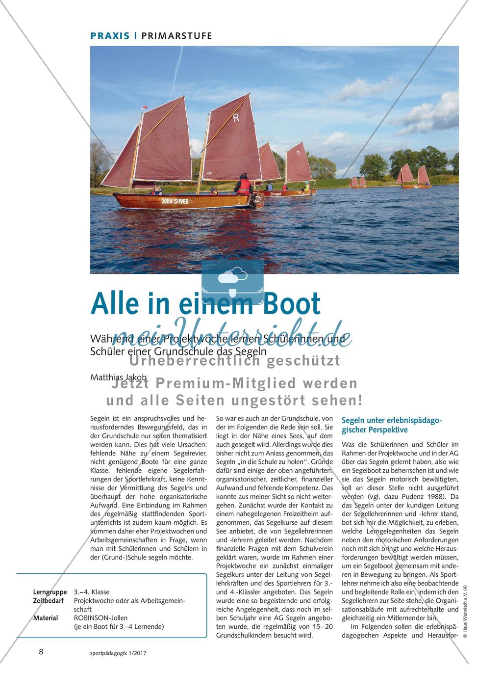Alle in einem Boot - Während einer Projektwoche lernen Schülerinnen und Schüler einer Grundschule das Segeln Preview 1