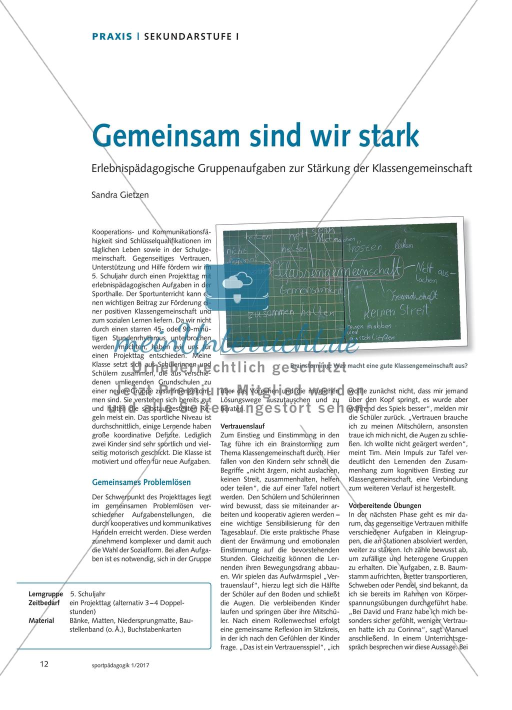 Gemeinsam sind wir stark - Erlebnispädagogische Gruppenaufgaben zur Stärkung der Klassengemeinschaft Preview 1