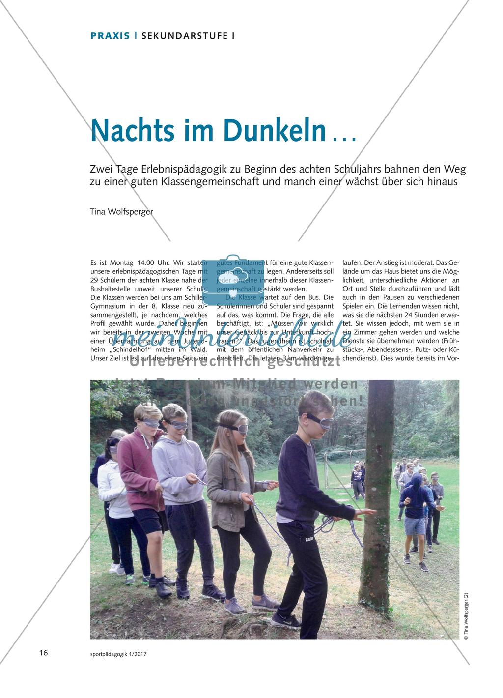 Nachts im Dunkeln … - Zwei Tage Erlebnispädagogik zu Beginn des achten Schuljahrs bahnen den Weg zu einer guten Klassengemeinschaft und manch einer wächst über sich hinaus Preview 1