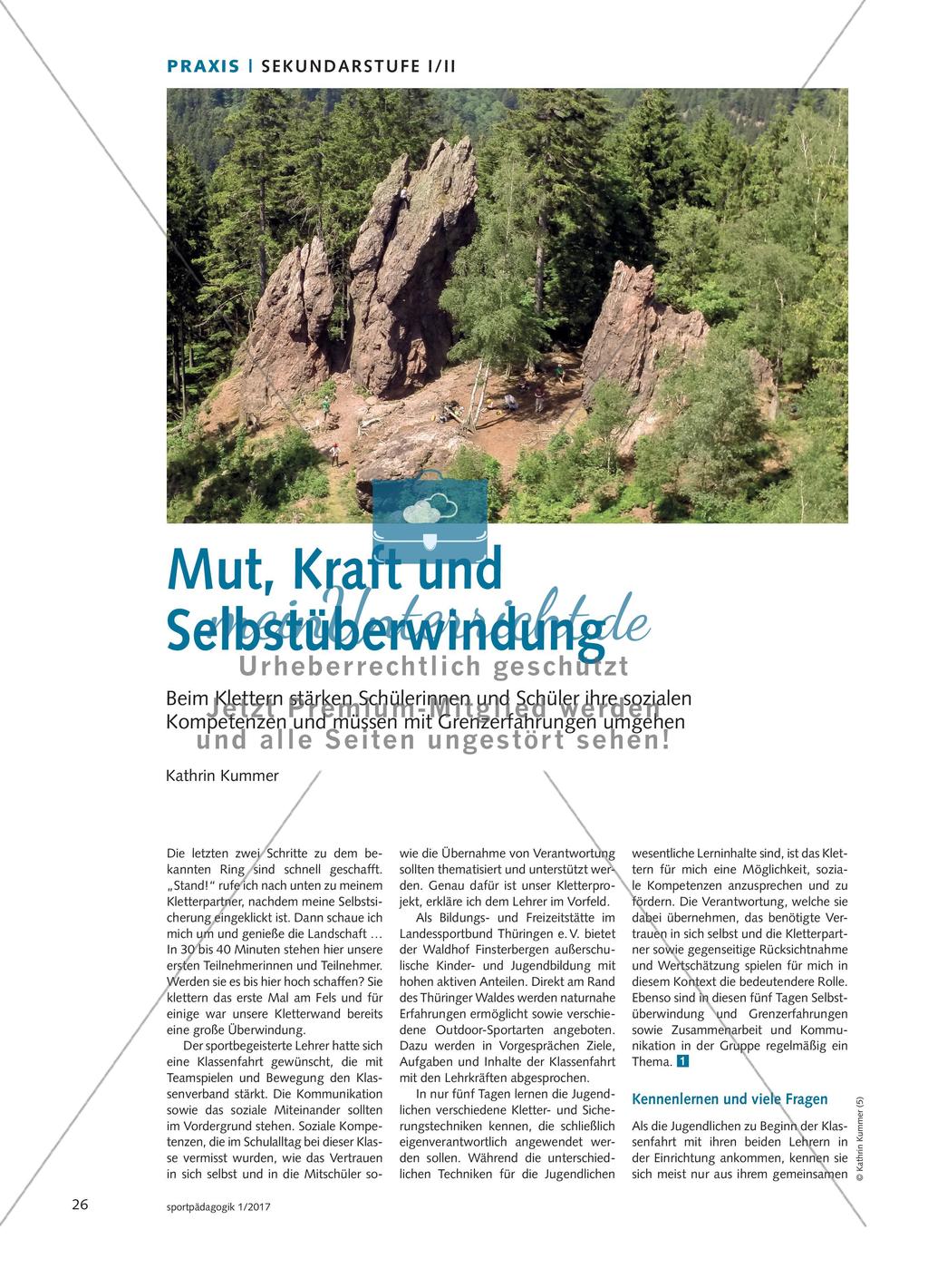 Mut, Kraft und Selbstüberwindung - Beim Klettern stärken Schülerinnen und Schüler ihre sozialen Kompetenzen und müssen mit Grenzerfahrungen umgehen Preview 1
