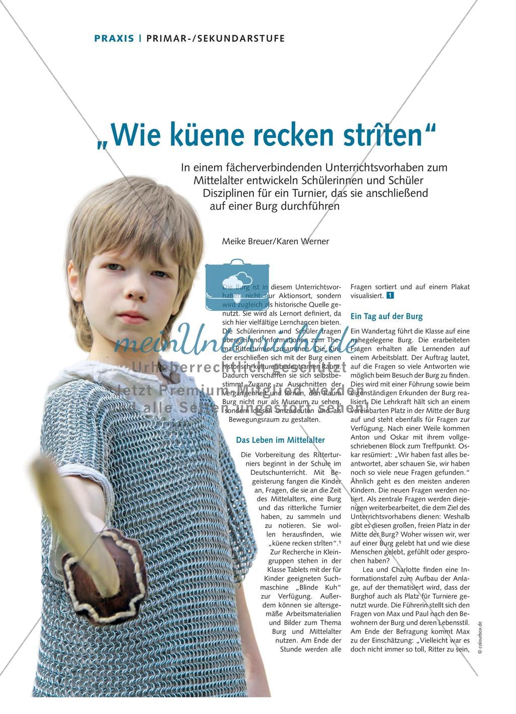 „Wie küene recken strîten“ - In einem fächerverbindenden Unterrichtsvorhaben zum Mittelalter entwickeln Schülerinnen und Schüler Disziplinen für ein Turnier, das sie anschließend auf einer Burg durchführen Preview 1