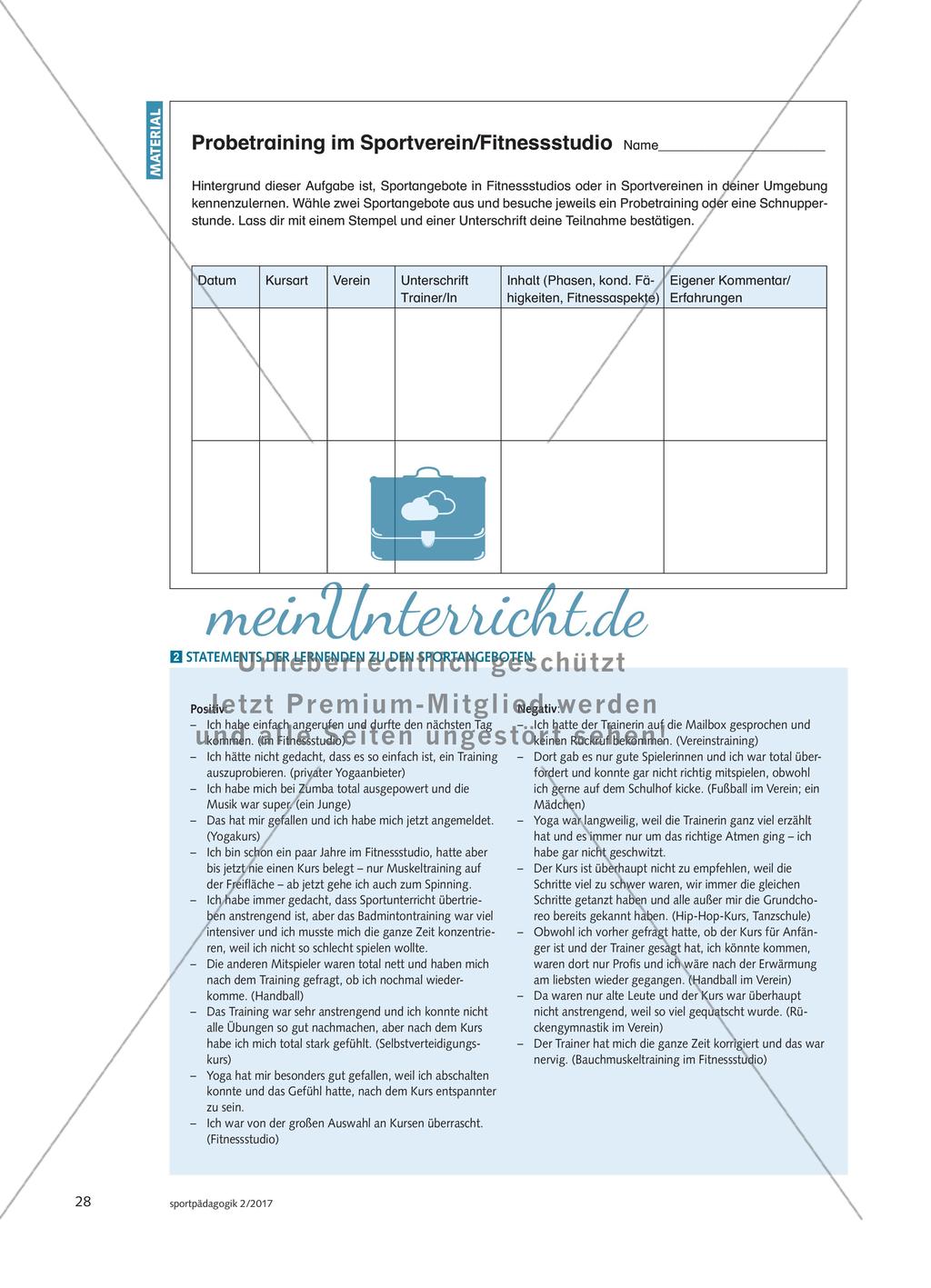 Fit fürs Leben - Schülerinnen und Schüler erarbeiten sich im Unterricht eine eigene Definition von Fitness und testen sowie evaluieren anschließend vielfältige Sportangebote in ihrem Stadtteil Preview 5