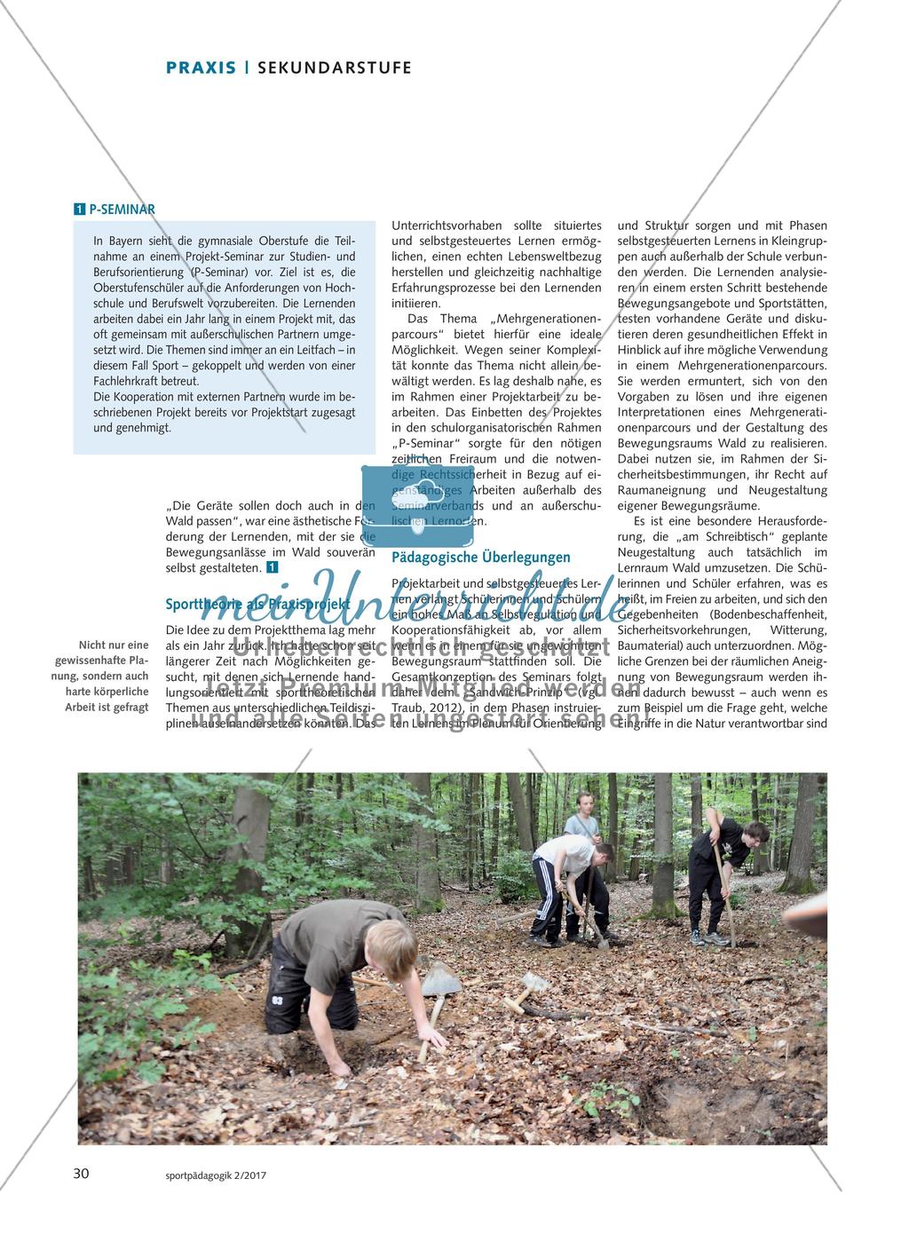 Ab in den Wald - In einem Sportprojekt entwerfen und bauen Schülerinnen und Schüler der Oberstufe einen Mehrgenerationen-Parcours Preview 2
