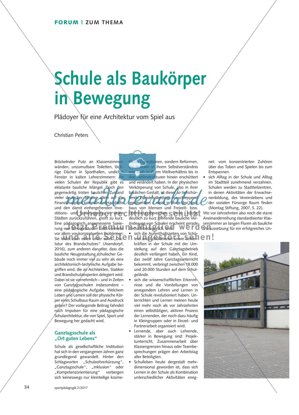 Schule als Baukörper in Bewegung - Plädoyer für eine Architektur vom Spiel aus Preview 1
