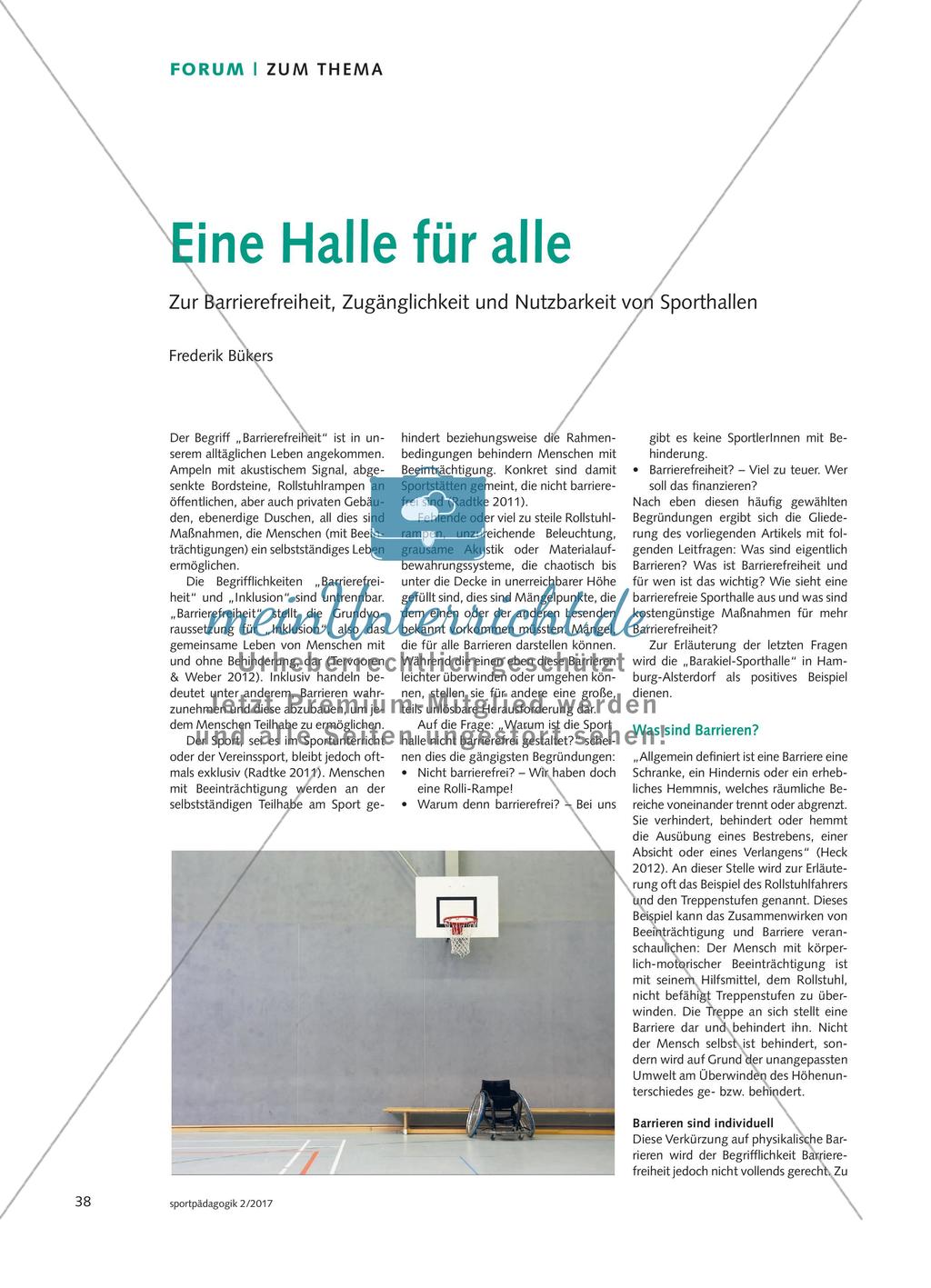 Eine Halle für alle - Zur Barrierefreiheit, Zugänglichkeit und Nutzbarkeit von Sporthallen Preview 1
