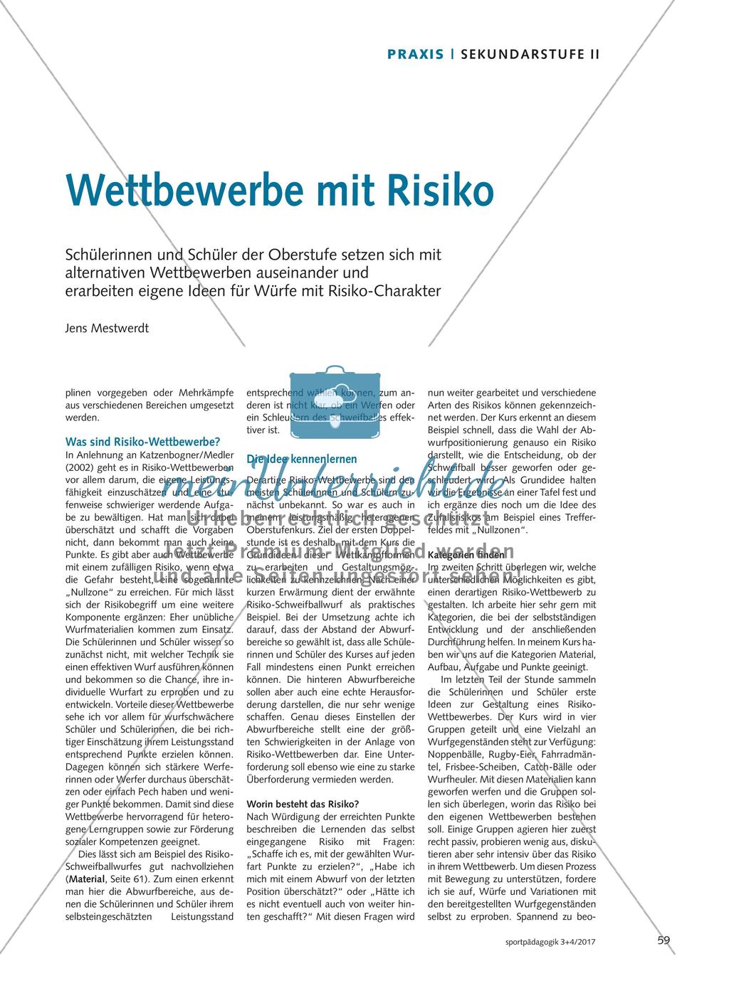 Wettbewerbe mit Risiko - Schülerinnen und Schüler der Oberstufe setzen sich mit alternativen Wettbewerben auseinander und erarbeiten eigene Ideen für Würfe mit Risiko-Charakter Preview 2