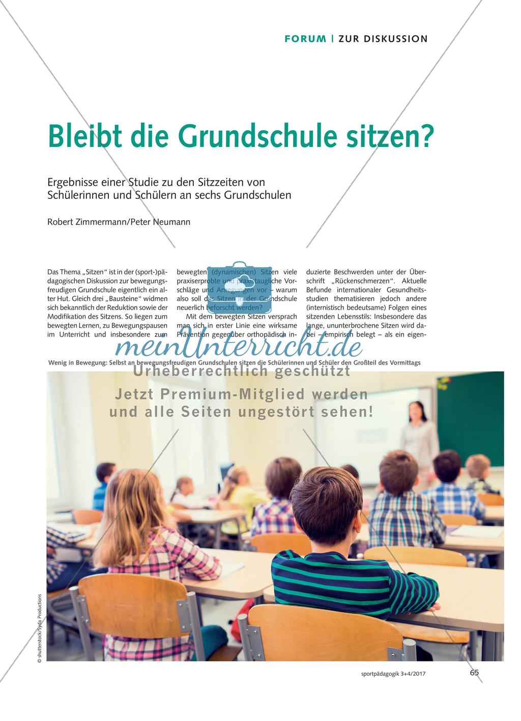 Bleibt die Grundschule sitzen? - Ergebnisse einer Studie zu den Sitzzeiten von Schülerinnen und Schülern an sechs Grundschulen Preview 1
