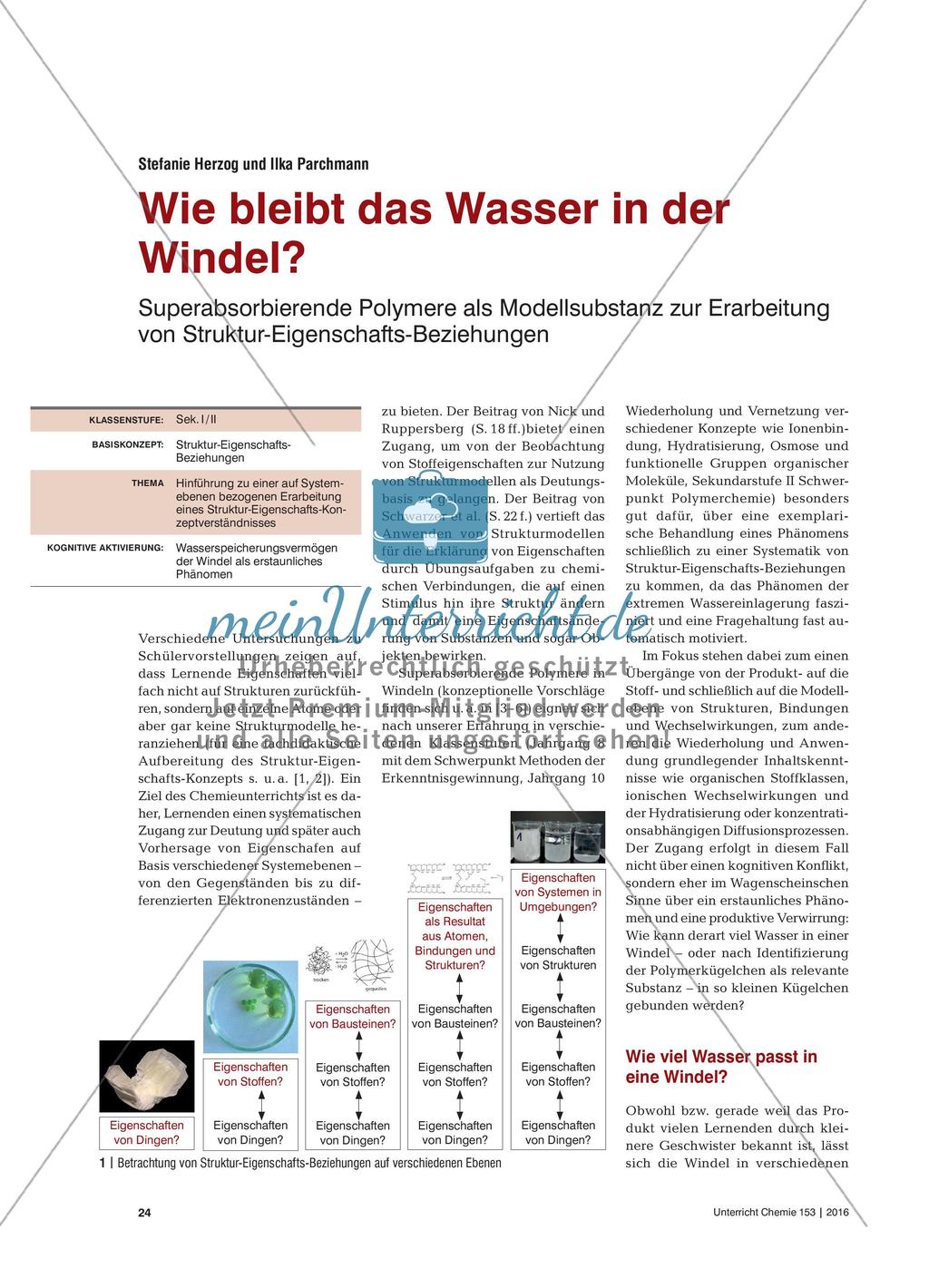 Wie bleibt das Wasser in der Windel? - Superabsorbierende Polymere als Modellsubstanz zur Erarbeitung von Struktur-Eigenschafts-Beziehungen Preview 1