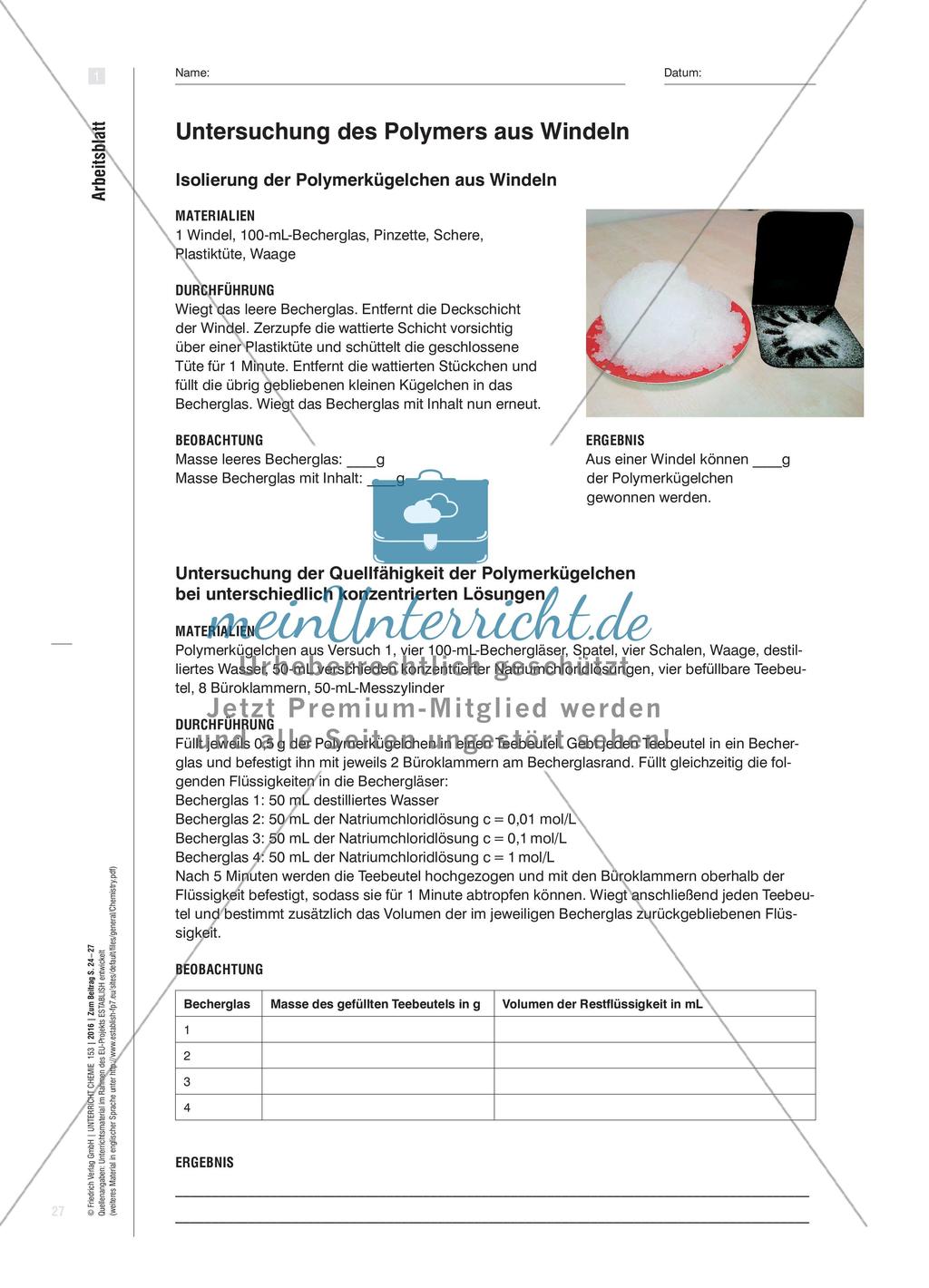 Wie bleibt das Wasser in der Windel? - Superabsorbierende Polymere als Modellsubstanz zur Erarbeitung von Struktur-Eigenschafts-Beziehungen Preview 4