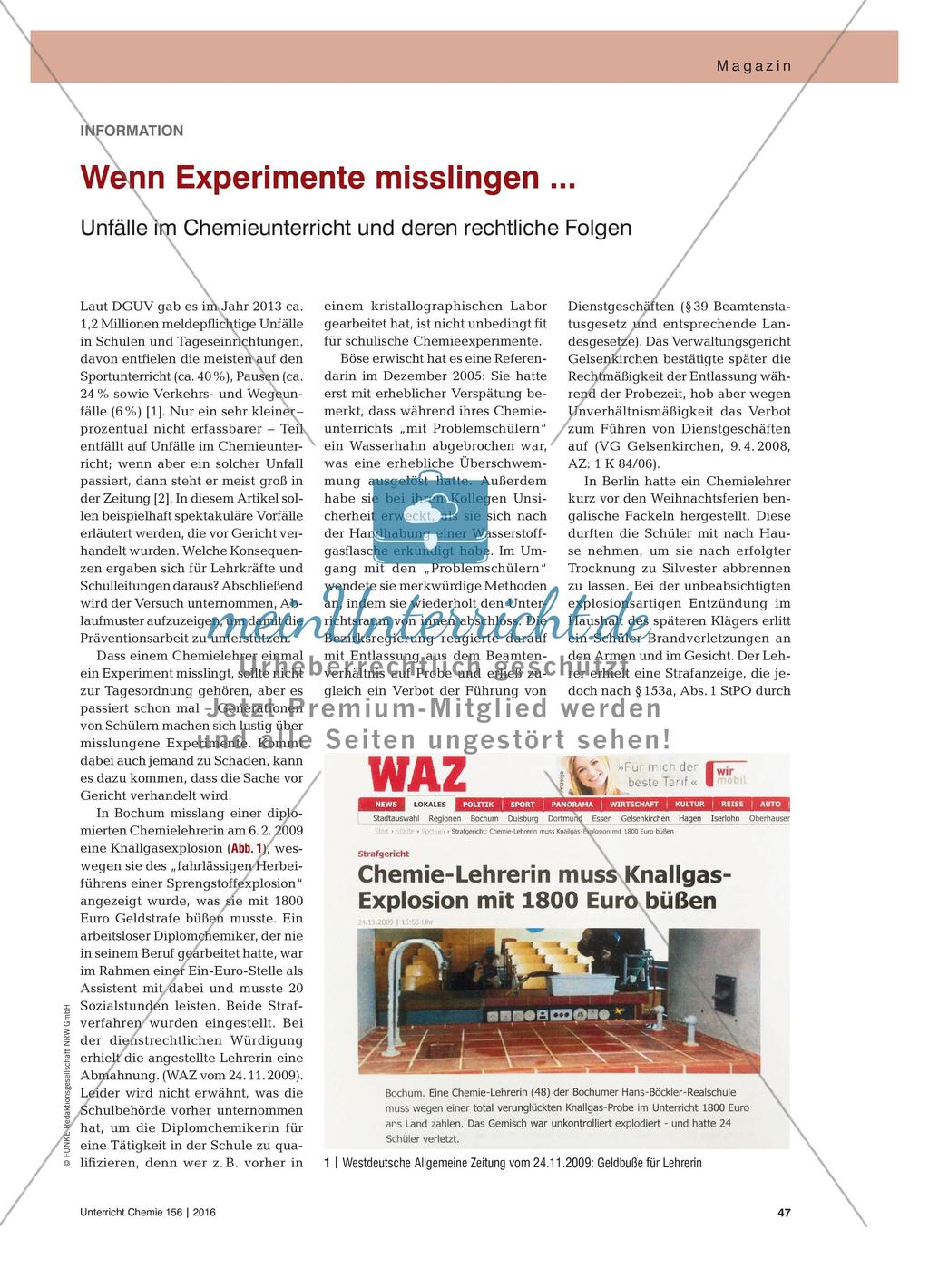Wenn Experimente misslingen ... - Unfälle im Chemieunterricht und deren rechtliche Folgen Preview 1