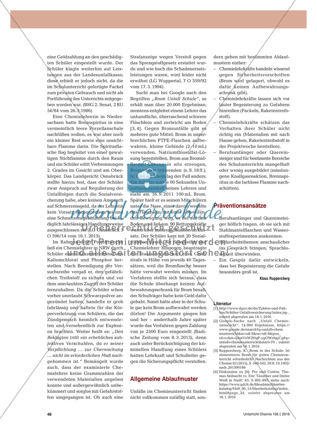 Wenn Experimente misslingen ... - Unfälle im Chemieunterricht und deren rechtliche Folgen Preview 2