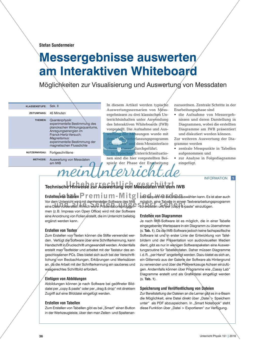 Messergebnisse auswerten am Interaktiven Whiteboard - Möglichkeiten zur Visualisierung und Auswertung von Messdaten Preview 1