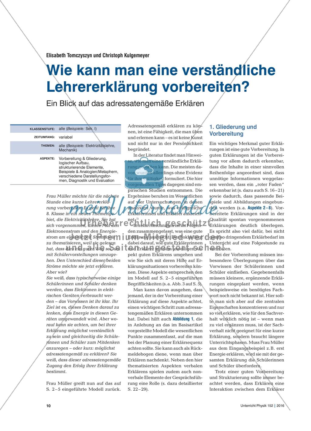 Wie kann man eine verständliche Lehrererklärung vorbereiten? - Ein Blick auf das adressatengemäße Erklären Preview 1