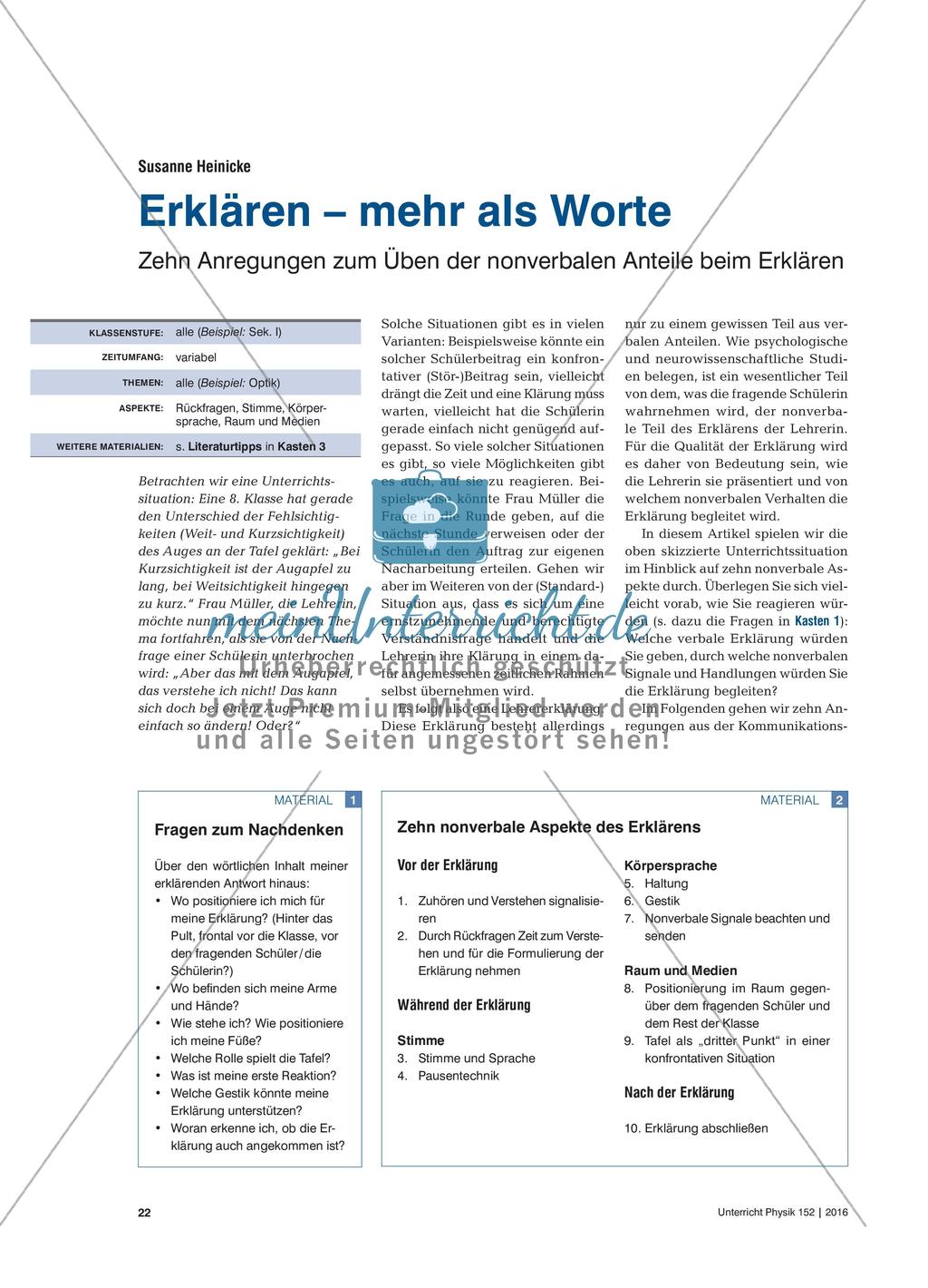 Erklären – mehr als Worte: Zehn Anregungen zum Üben der nonverbalen Anteile beim Erklären Preview 1