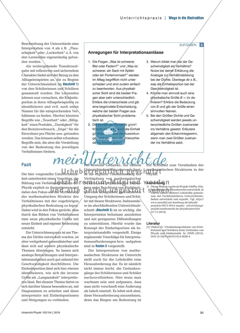 Warum bildet man Verhältnisse? - Eine Erarbeitung der Bedeutung von Verhältnisgrößen am Beispiel der Dichte Preview 4