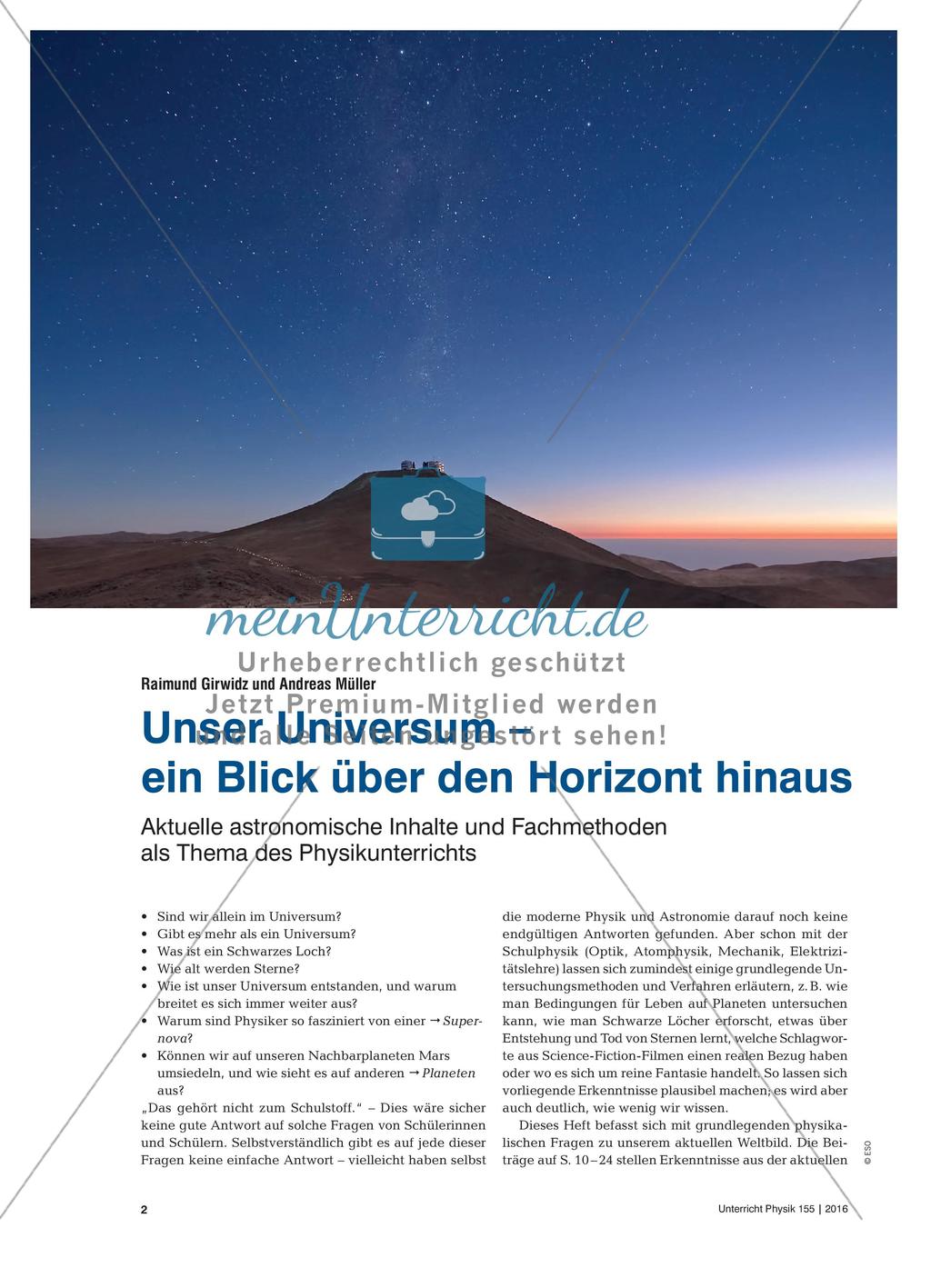 Unser Universum – ein Blick über den Horizont hinaus: Aktuelle astronomische Inhalte und Fachmethoden als Thema des Physikunterrichts Preview 1