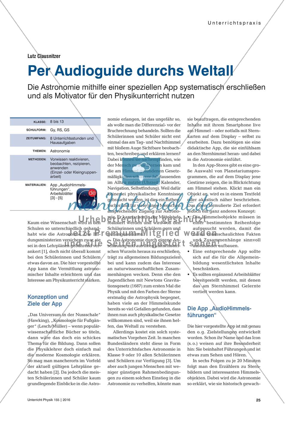 Per Audioguide durchs Weltall - Die Astronomie mithilfe einer speziellen App systematisch erschließen und als Motivator für den Physikunterricht nutzen Preview 1
