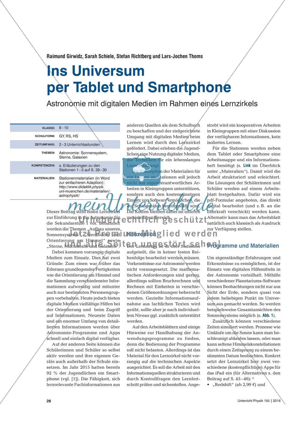 Ins Universum per Tablet und Smartphone - Astronomie mit digitalen Medien im Rahmen eines Lernzirkels Preview 1