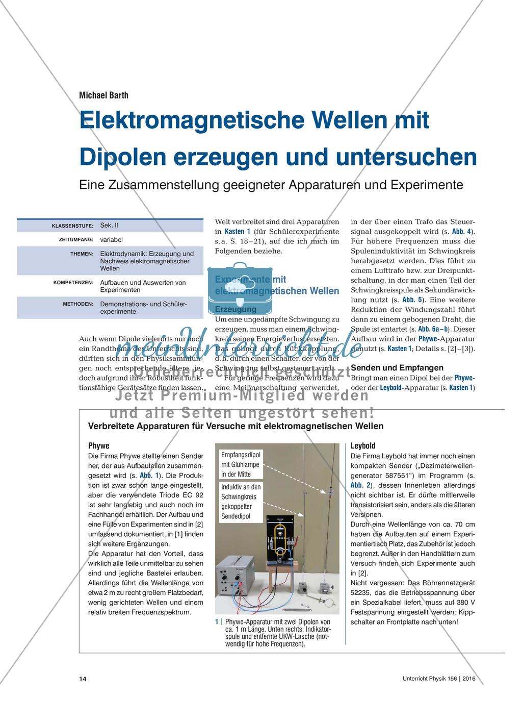 Elektromagnetische Wellen mit Dipolen erzeugen und untersuchen - Eine Zusammenstellung geeigneter Apparaturen und Experimente Preview 1
