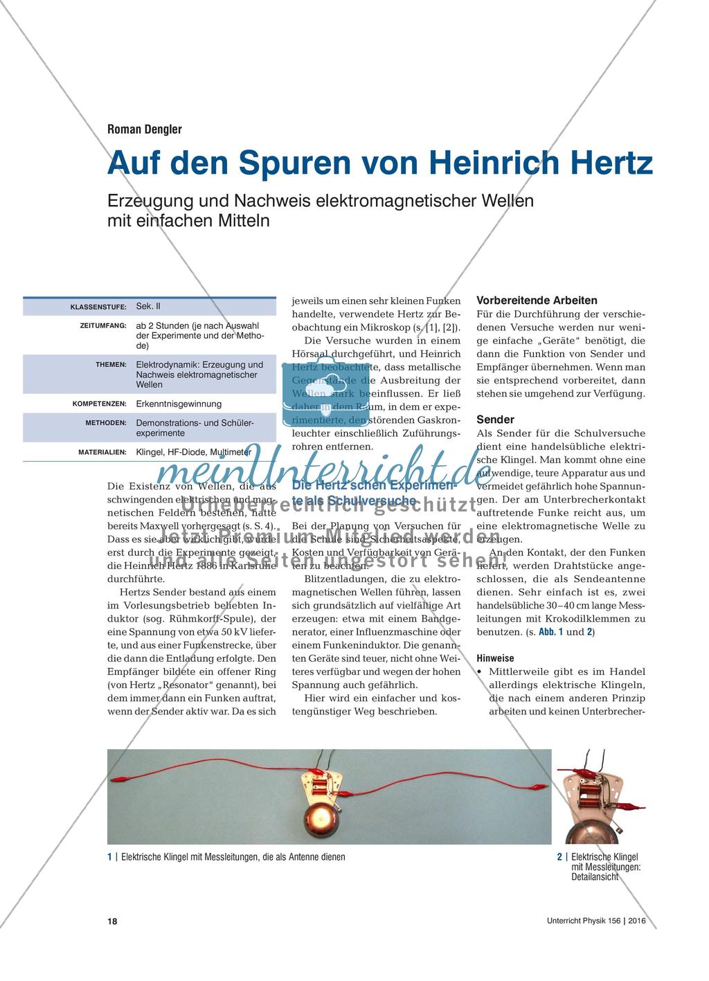 Auf den Spuren von Heinrich Hertz - Erzeugung und Nachweis elektromagnetischer Wellen mit einfachen Mitteln Preview 1