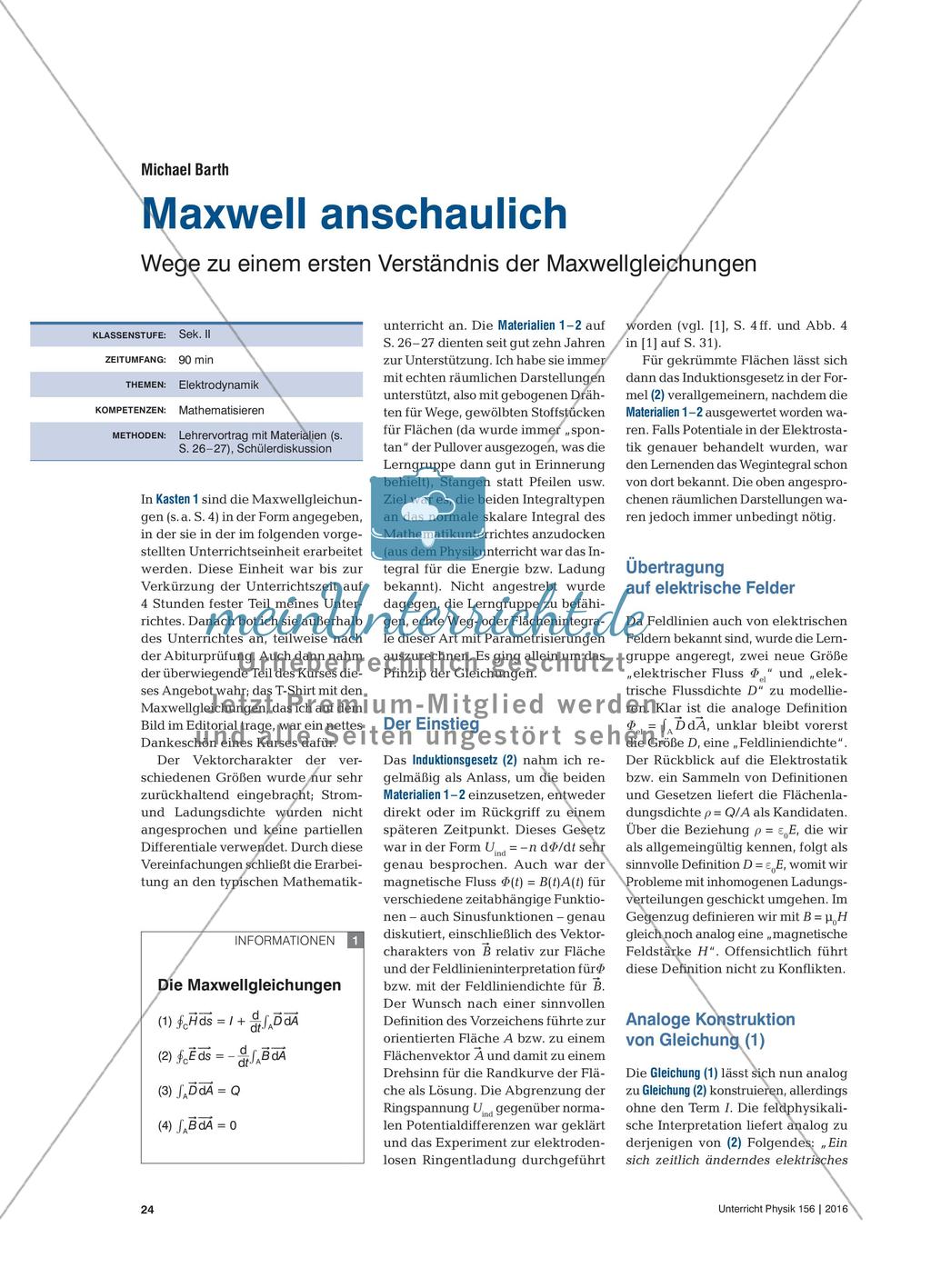 Maxwell anschaulich - Wege zu einem ersten Verständnis der Maxwellgleichungen Preview 1