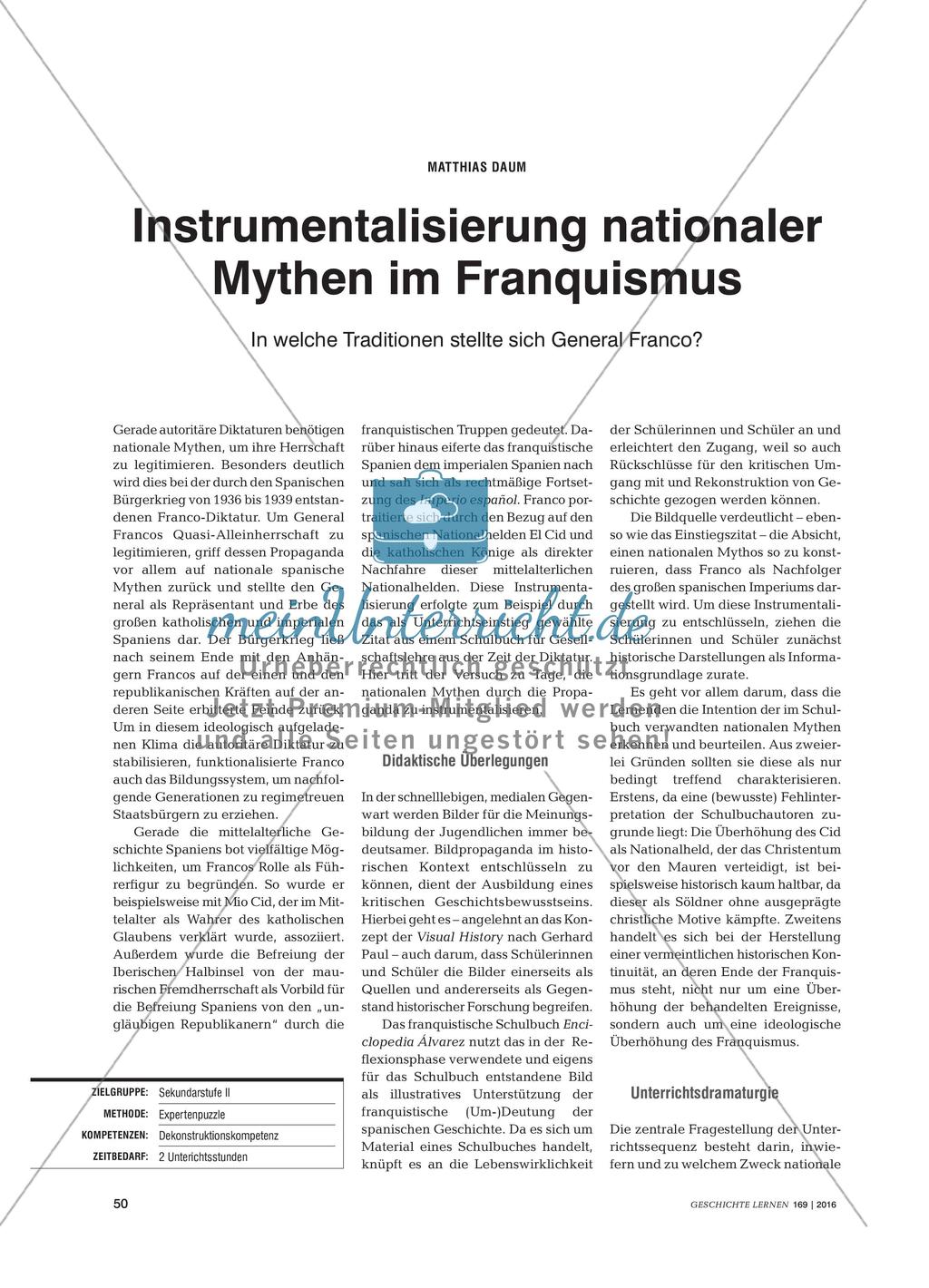 Instrumentalisierung nationaler Mythen im Franquismus - In welche Traditionen stellte sich General Franco? Preview 1