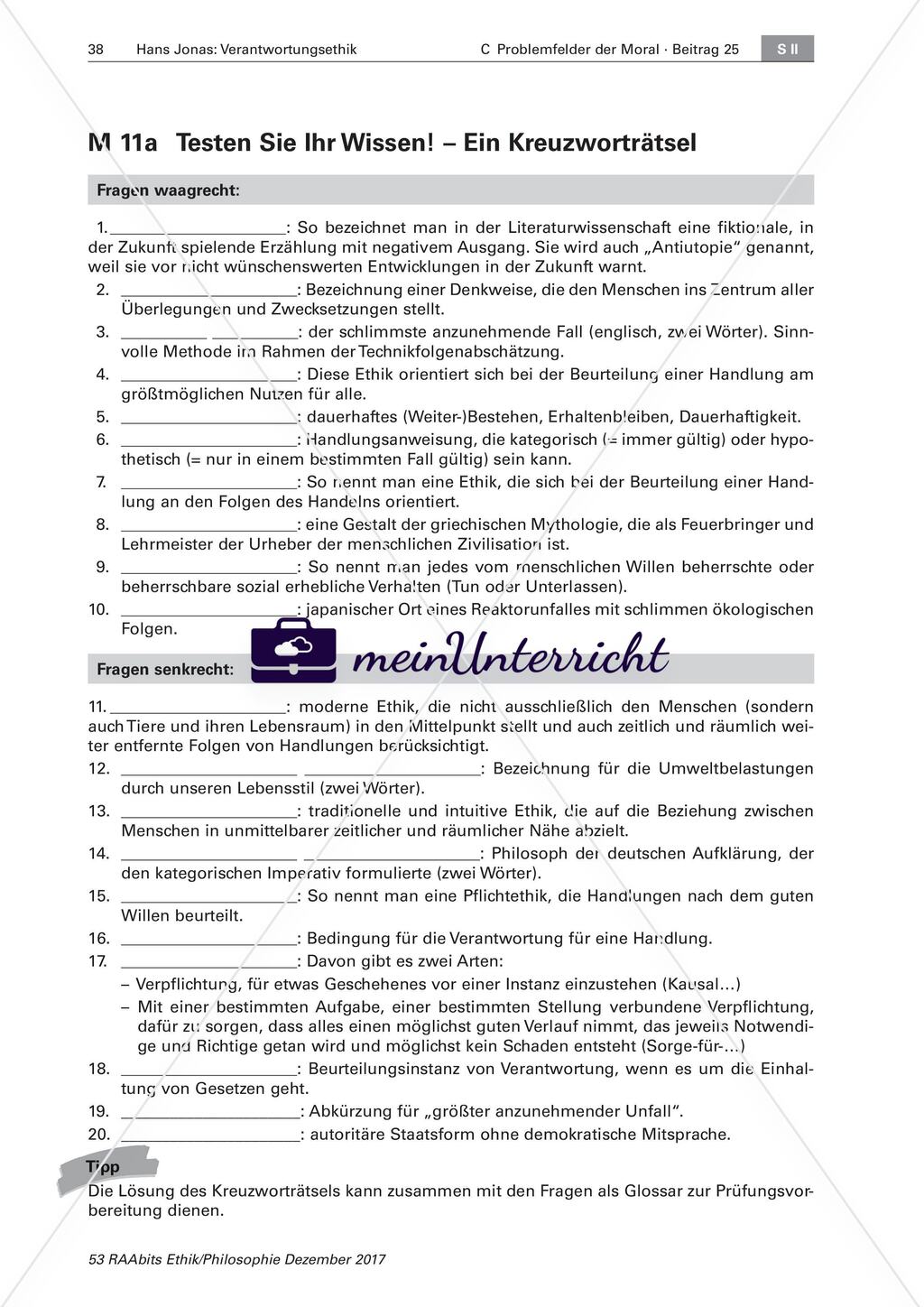 Hans Jonas: Kreuzworträtsel und Lernerfolgskontrolle Preview 1