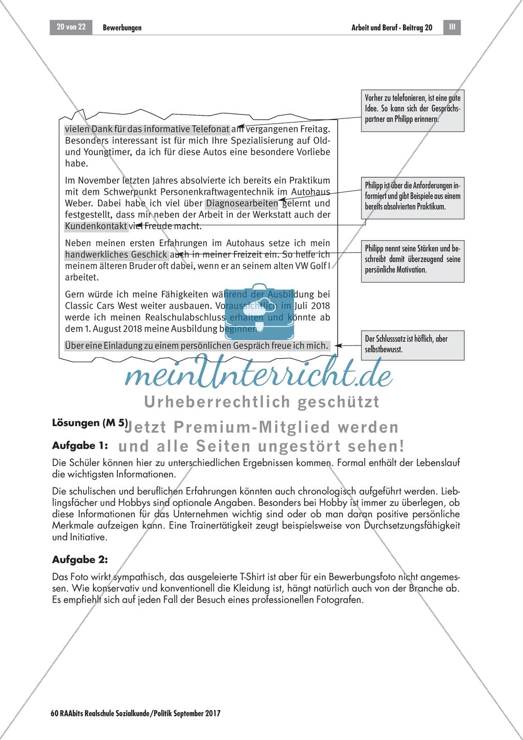 Bewerbungen: Didaktische Erläuterungen und Lösungen Preview 3