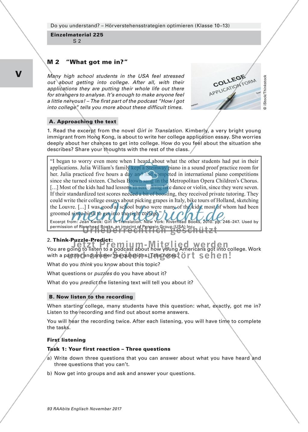 Listening Comprehension: College application Preview 2