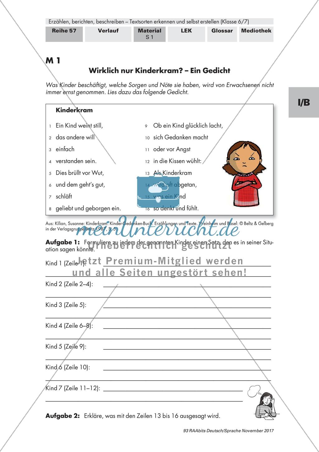 Erstellen und Erkennen von Textsorten: Gedicht, Personenbeschreibung, Märchen, Erzählung Preview 1