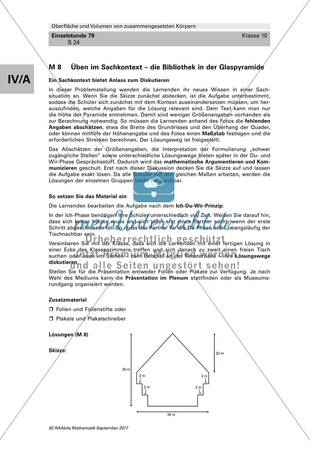 Volumen- und Oberflächenberechnung: Didaktische Erläuterungen, Lösungen und Tipps Preview 10