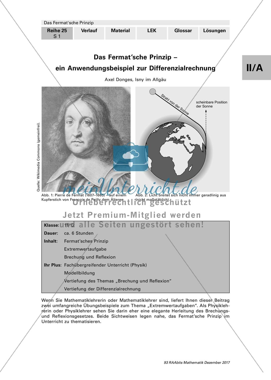 Das Fermat'sche Prinzip: Anwendungsbeispiel zur Differenzialrechnung Preview 1