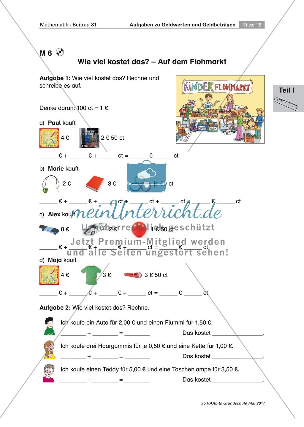 Aufgaben zu Geldwerten und Geldbeträgen Preview 11