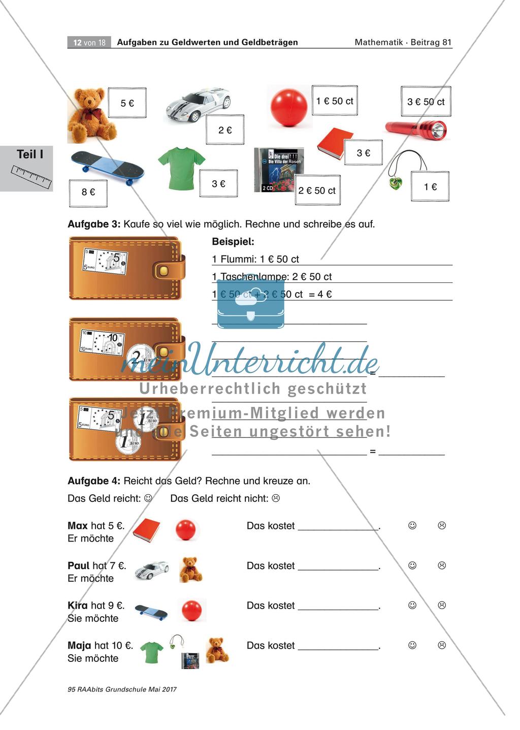 Aufgaben zu Geldwerten und Geldbeträgen Preview 12