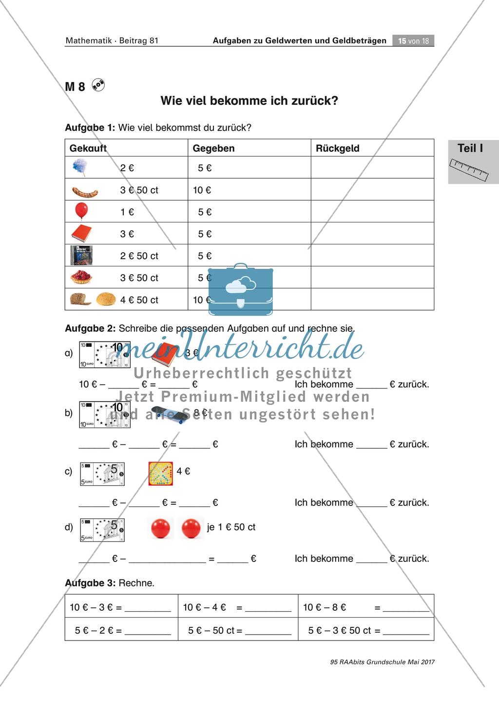 Aufgaben zu Geldwerten und Geldbeträgen Preview 15