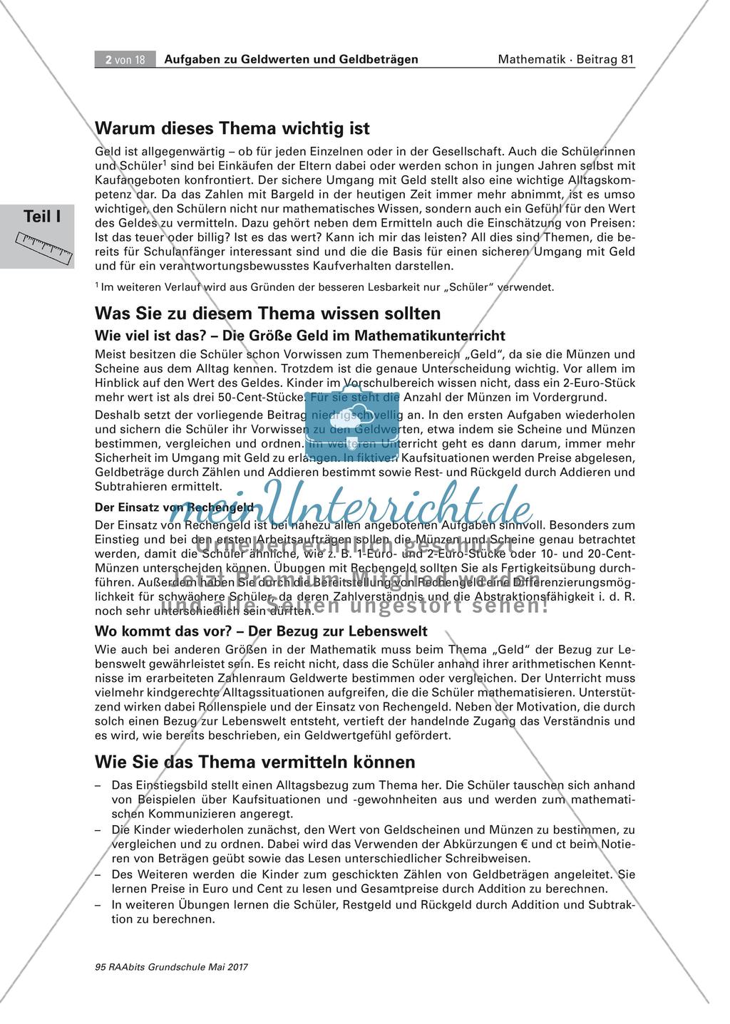 Aufgaben zu Geldwerten und Geldbeträgen Preview 2
