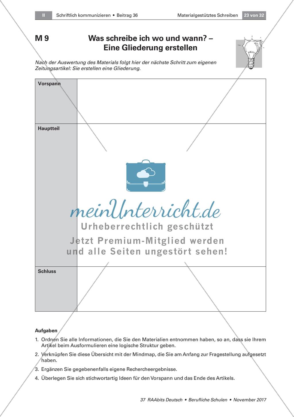 Materialgestütztes Schreiben: Begegnung mit den Materialien und Erstellung des Schreibplans Preview 10