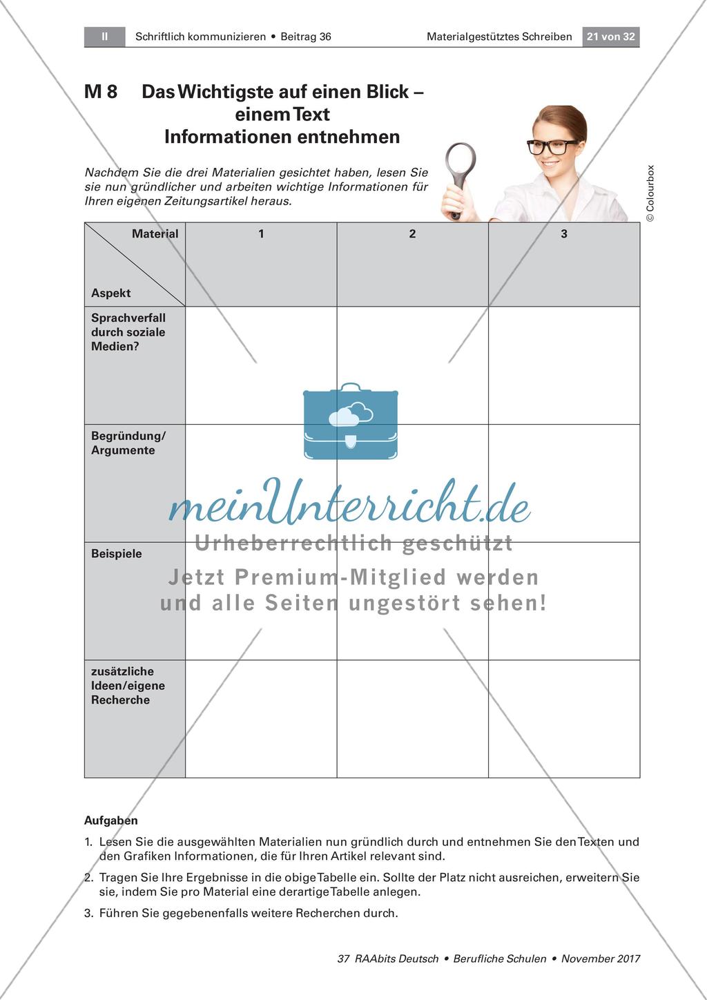 Materialgestütztes Schreiben: Begegnung mit den Materialien und Erstellung des Schreibplans Preview 8