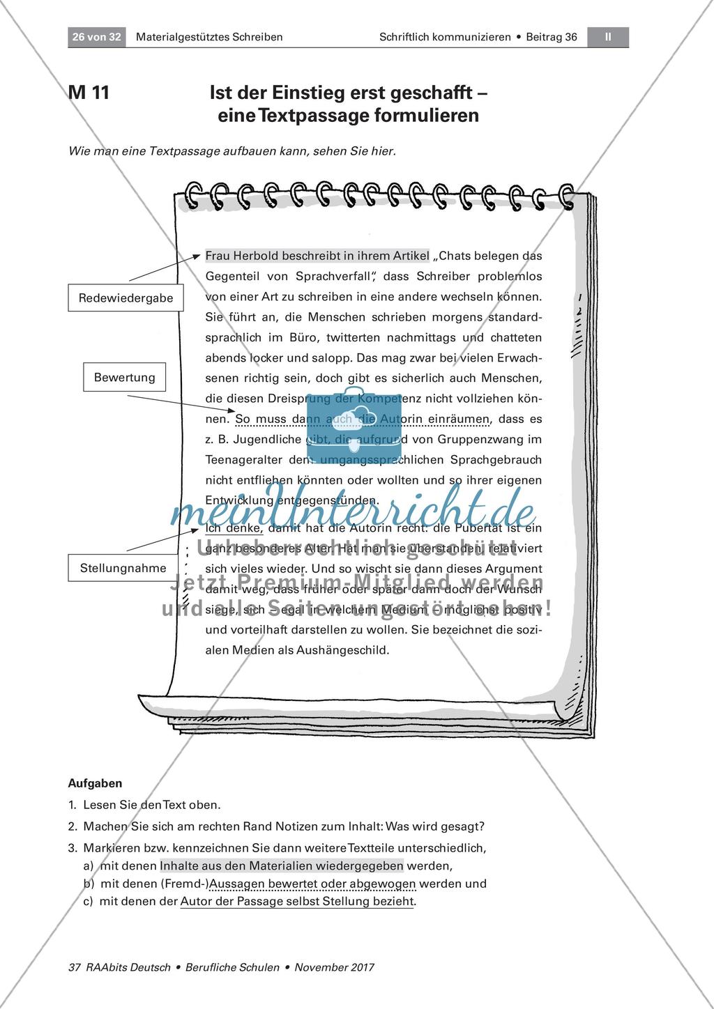 Materialgestütztes Schreiben: Verfassen des Textes Preview 2
