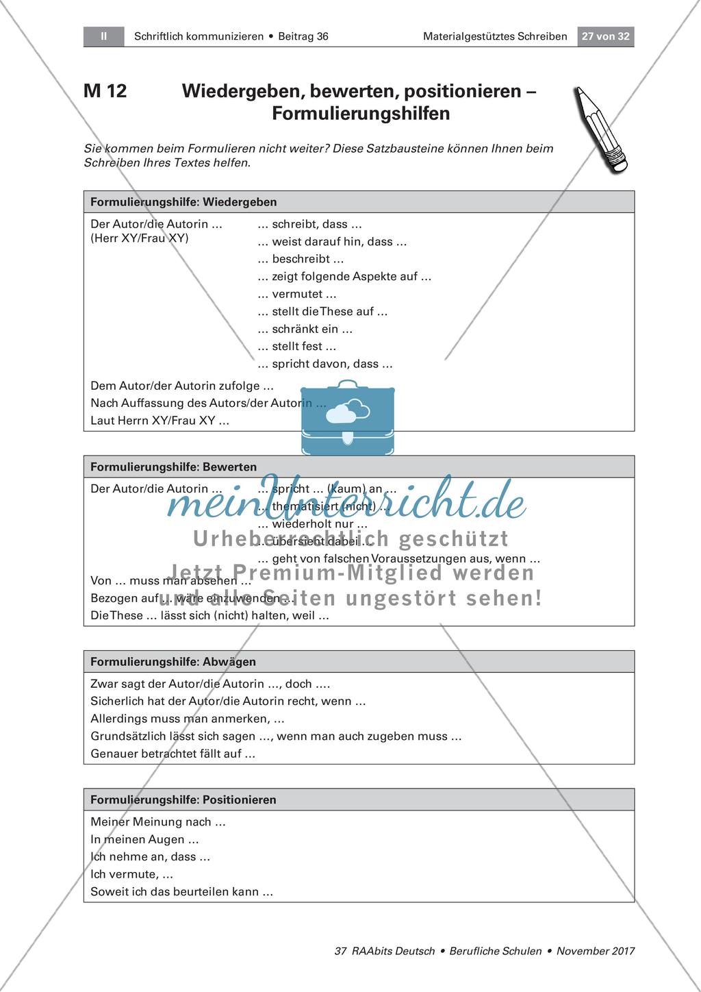 Materialgestütztes Schreiben: Verfassen des Textes Preview 3