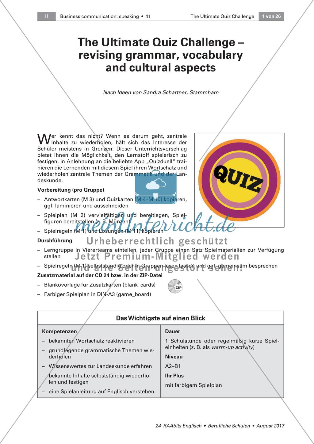 Lernspiel: Wiederholung von Grammatik, Wortschatz und Landeskunde Preview 1