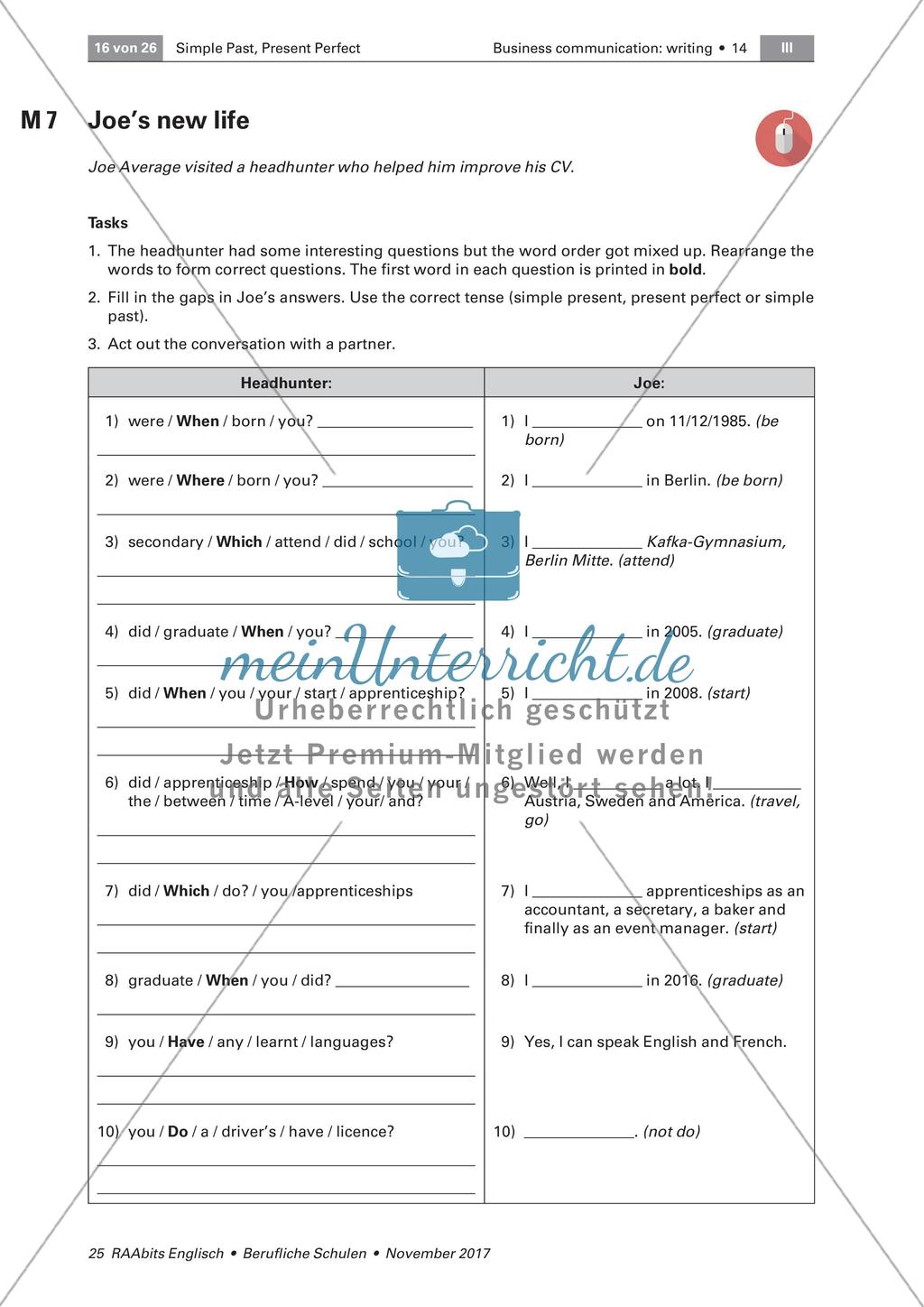 Grammar: Unterscheidung Simple past und Present perfect - Dreifach differenziert Preview 1