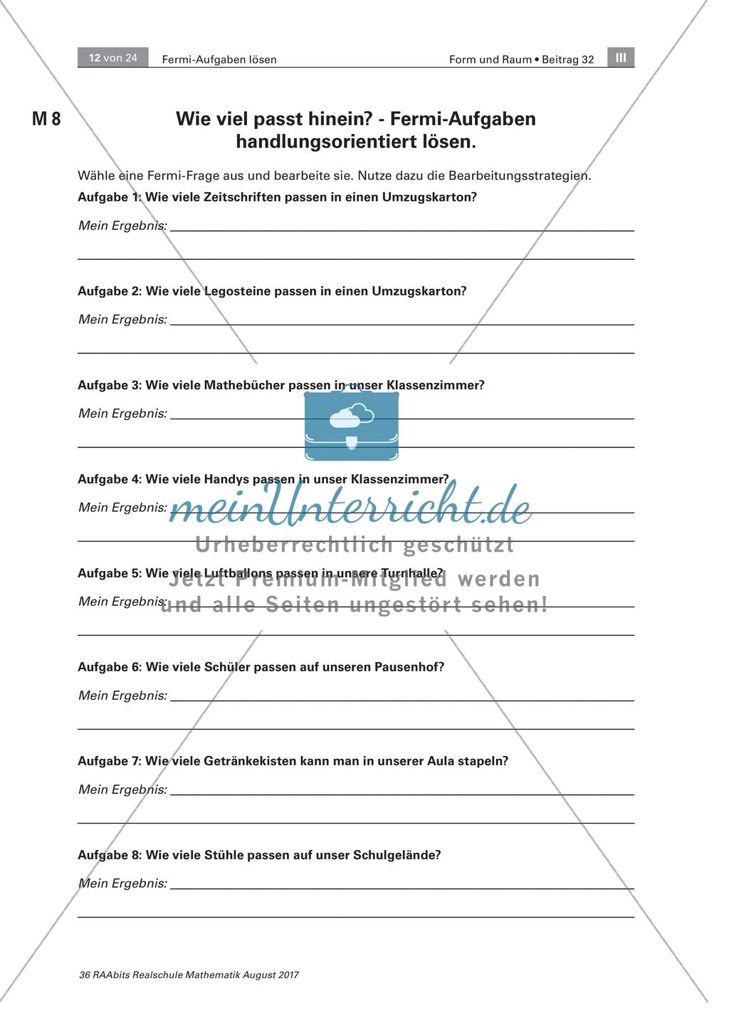 Arbeitsblätter zur Bearbeitung der Fermiaufgabe Preview 8