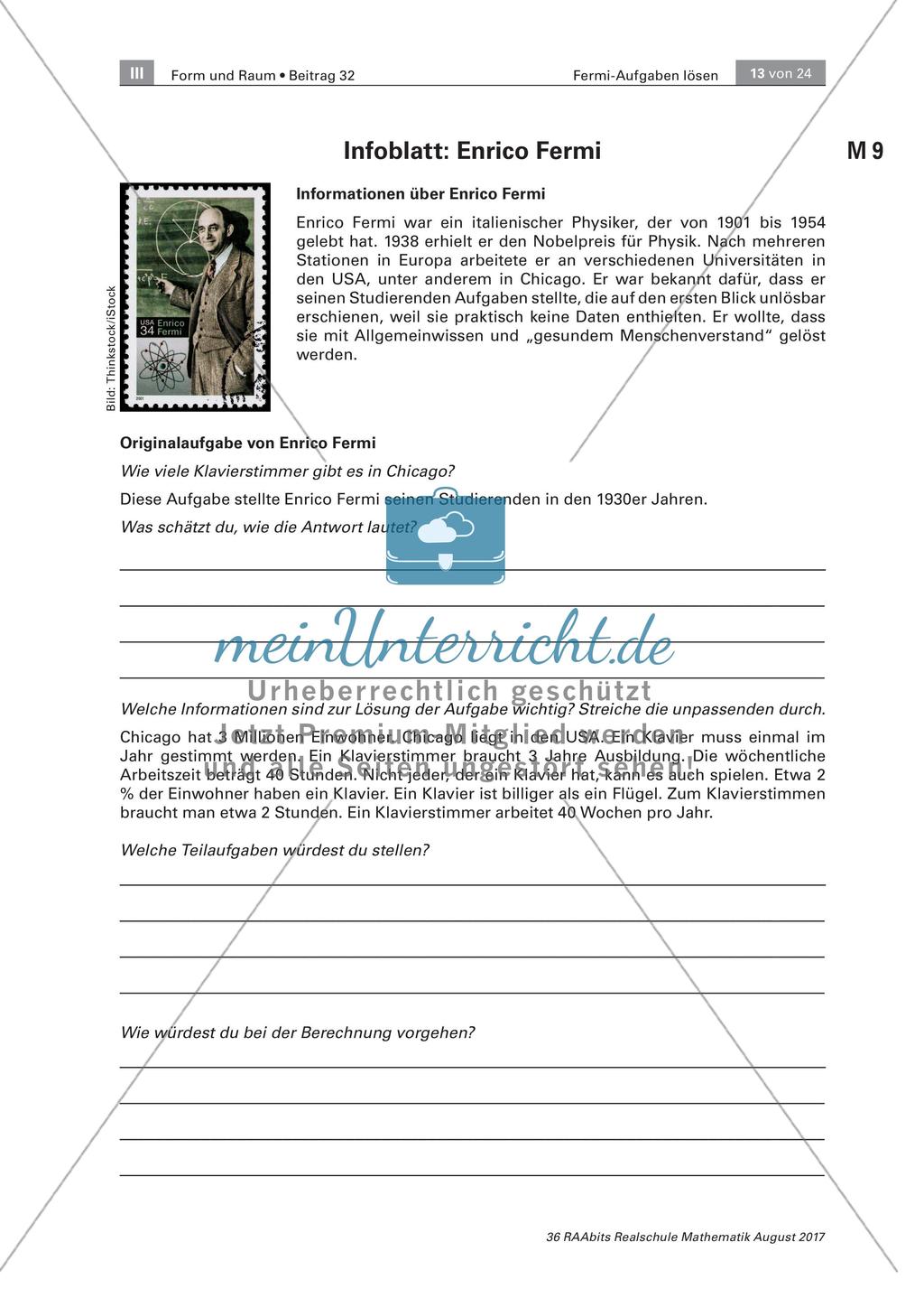 Arbeitsblätter zur Bearbeitung der Fermiaufgabe Preview 9