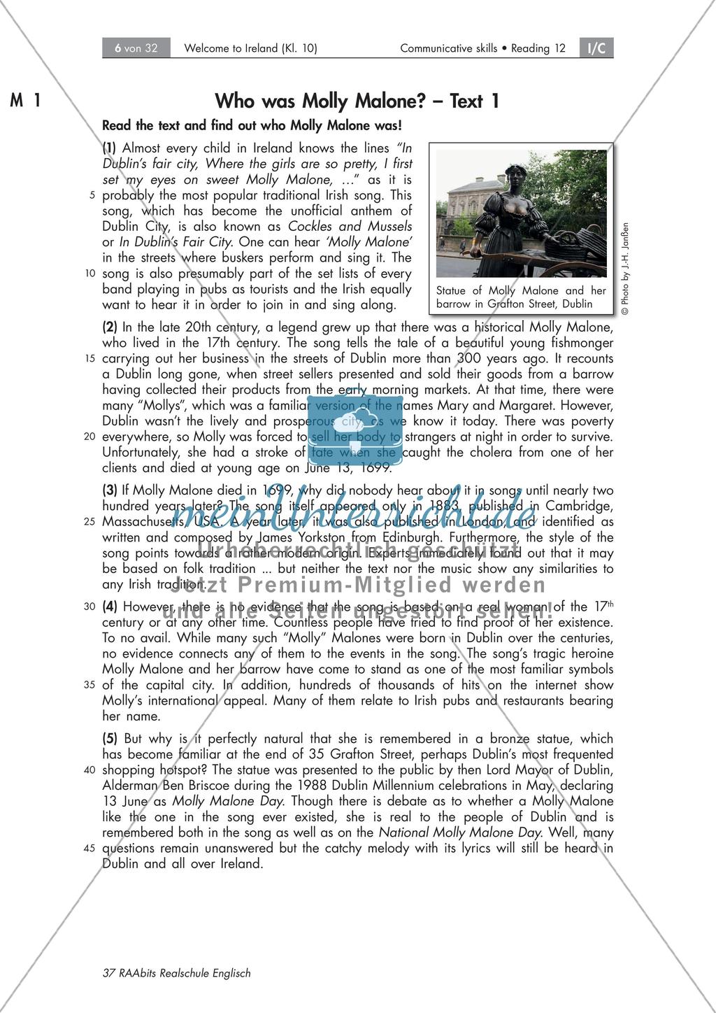 Vorbereitung einer Abschlussprüfung zum Thema Irland: Reading Preview 1