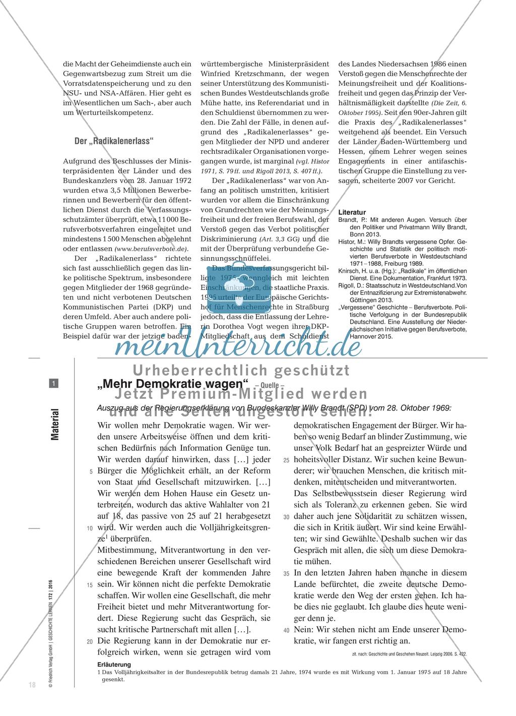 Grenzen des politischen Wandels nach 1969 - „Mehr Demokratie wagen“ mit „Radikalenerlass“ und „Berufsverboten“? Preview 3