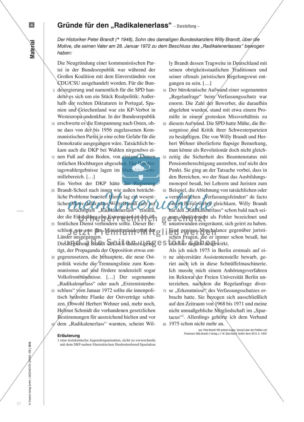 Grenzen des politischen Wandels nach 1969 - „Mehr Demokratie wagen“ mit „Radikalenerlass“ und „Berufsverboten“? Preview 6