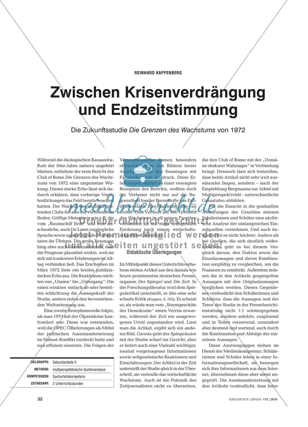 Zwischen Krisenverdrängung und Endzeitstimmung - Die Zukunftsstudie Die Grenzen des Wachstums von 1972 Preview 1