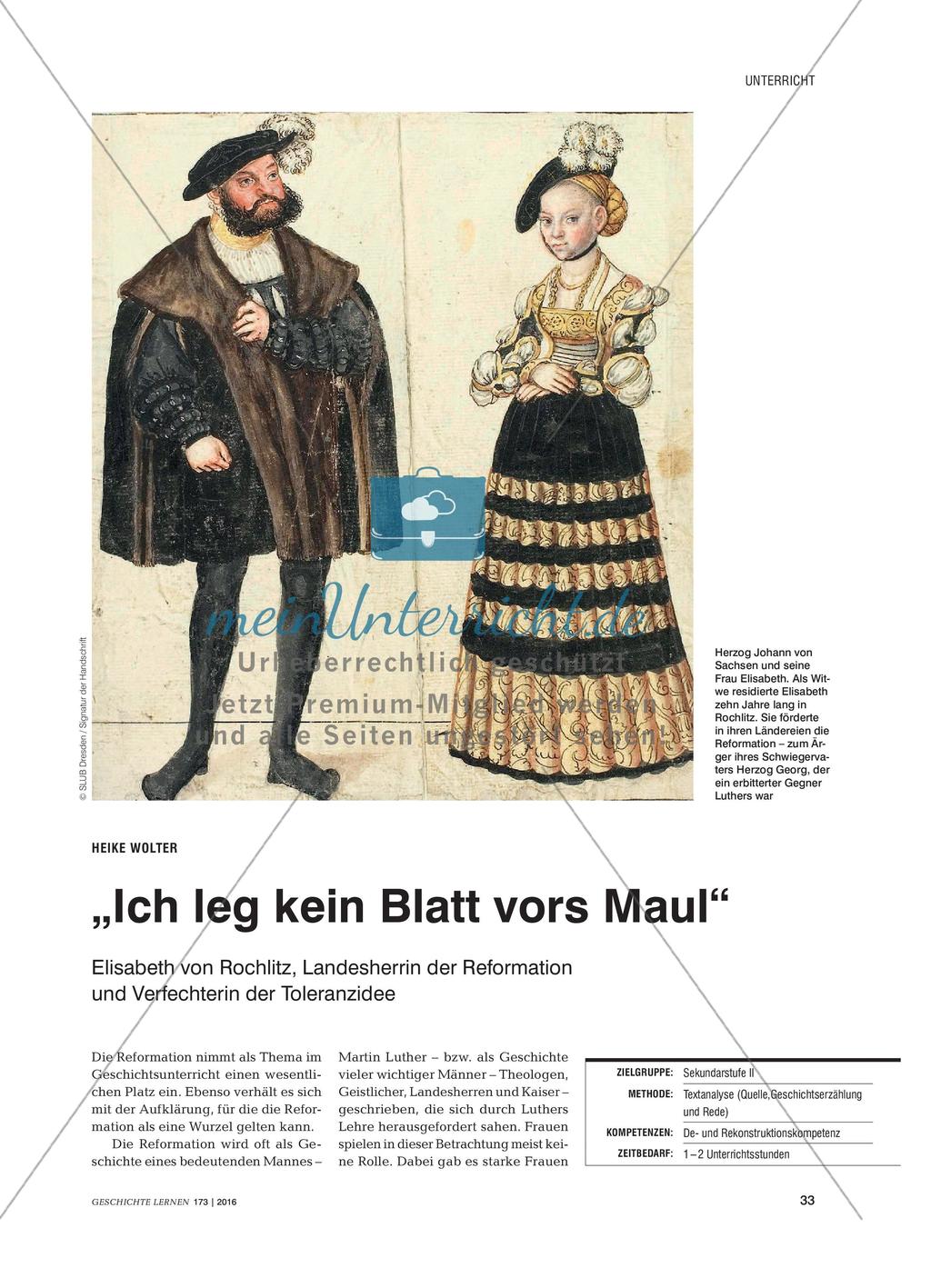 „Ich leg kein Blatt vors Maul“ - Elisabeth von Rochlitz, Landesherrin der Reformation und Verfechterin der Toleranzidee Preview 1