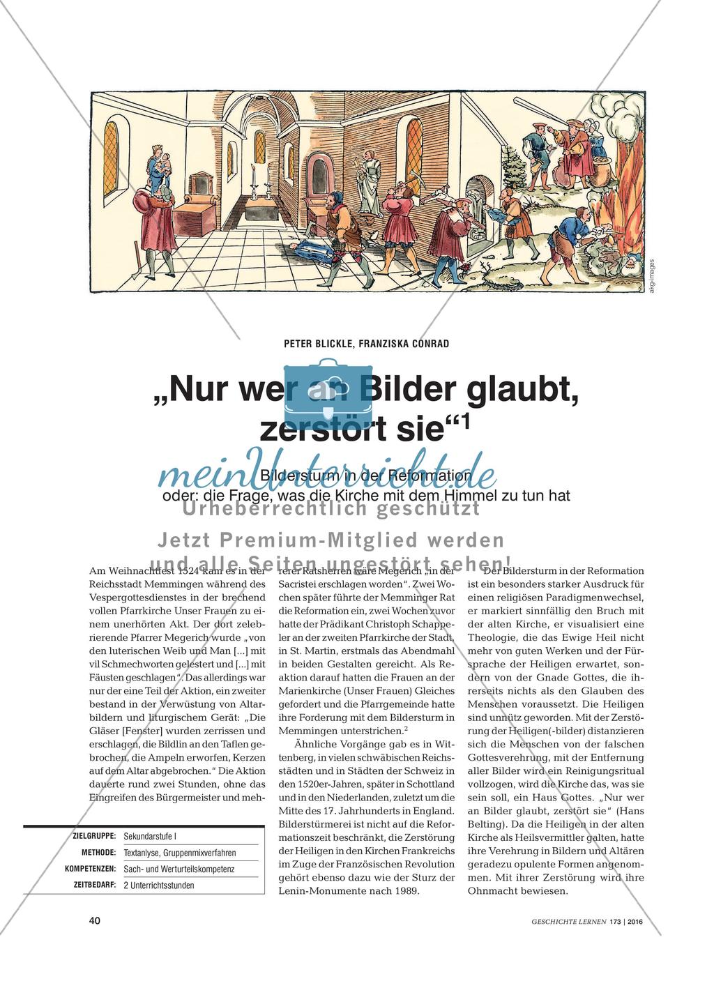 „Nur wer an Bilder glaubt, zerstört sie“ - Bildersturm in der Reformation oder: die Frage, was die Kirche mit dem Himmel zu tun hat Preview 1